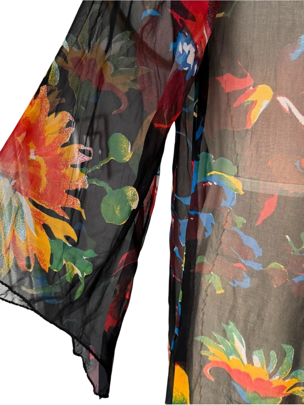 Vintage 70s Floral Patterned Sheer Chiffon Caftan Style Hostess Gown - Picture 3 of 8